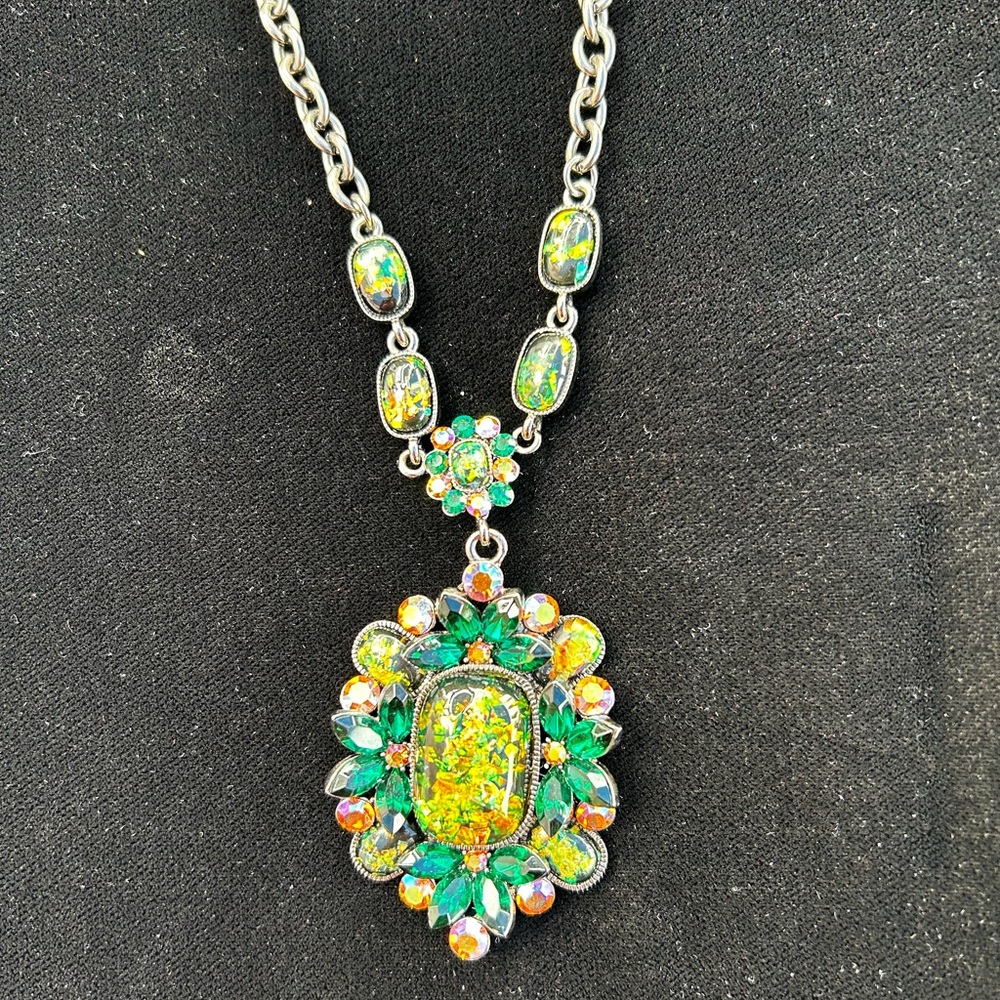 Elegant Green and Gold Pendant Necklace by Joan Rivers